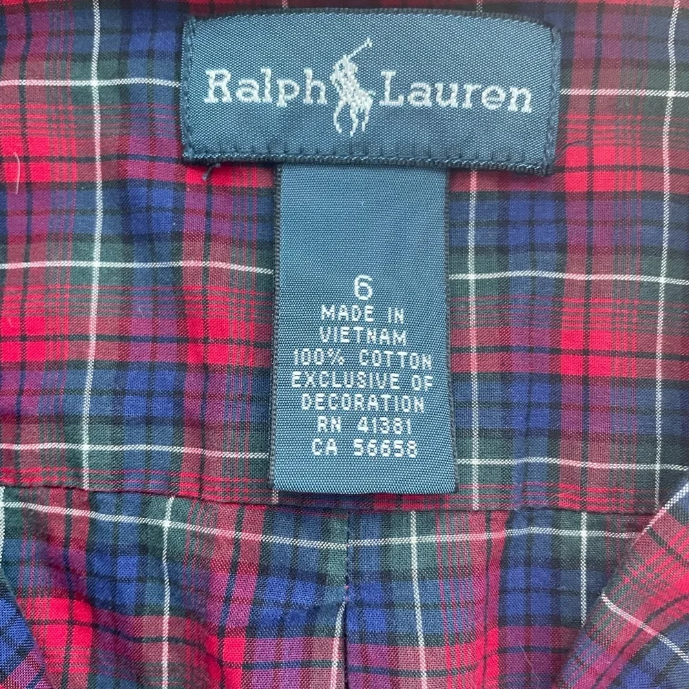 RALPH LAUREN Boys Dress Button Down Shirt - size 6 red blue plaid